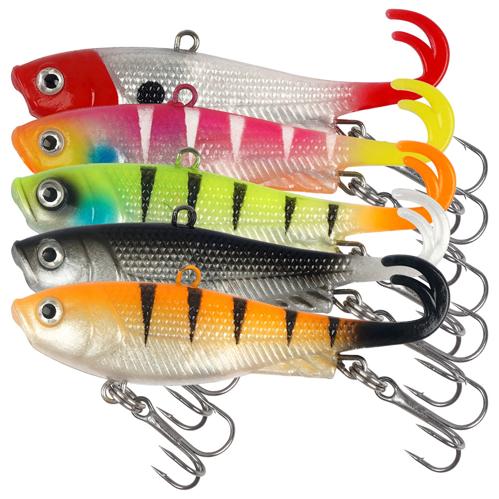 Fishing Lure Swimbait - 5 Stück vorgezeichnete Jig-Kopf-Wobbler, weiche Angelköder,